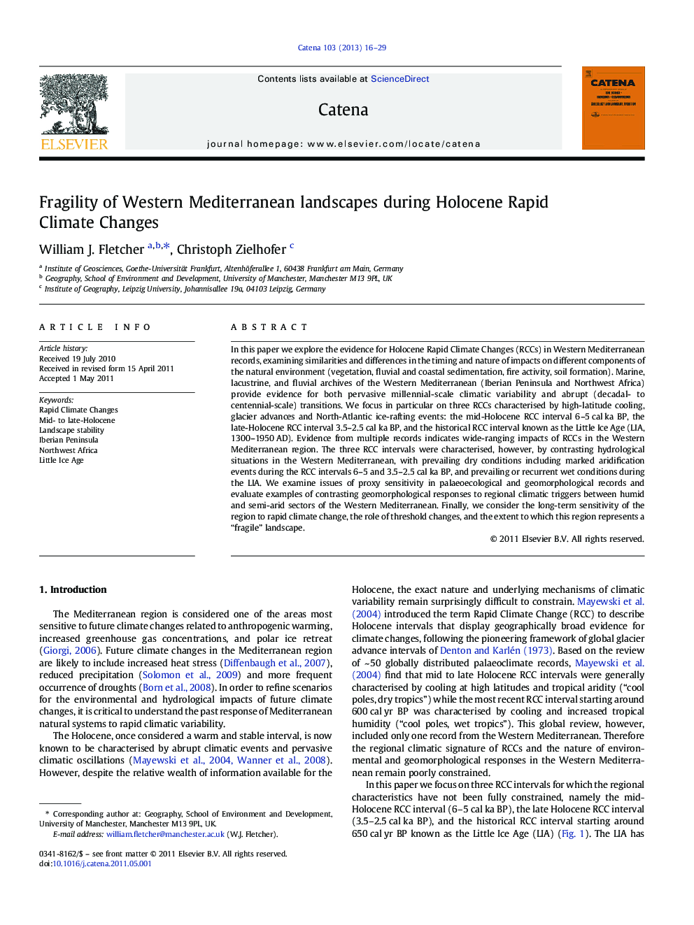 Fragility of Western Mediterranean landscapes during Holocene Rapid Climate Changes