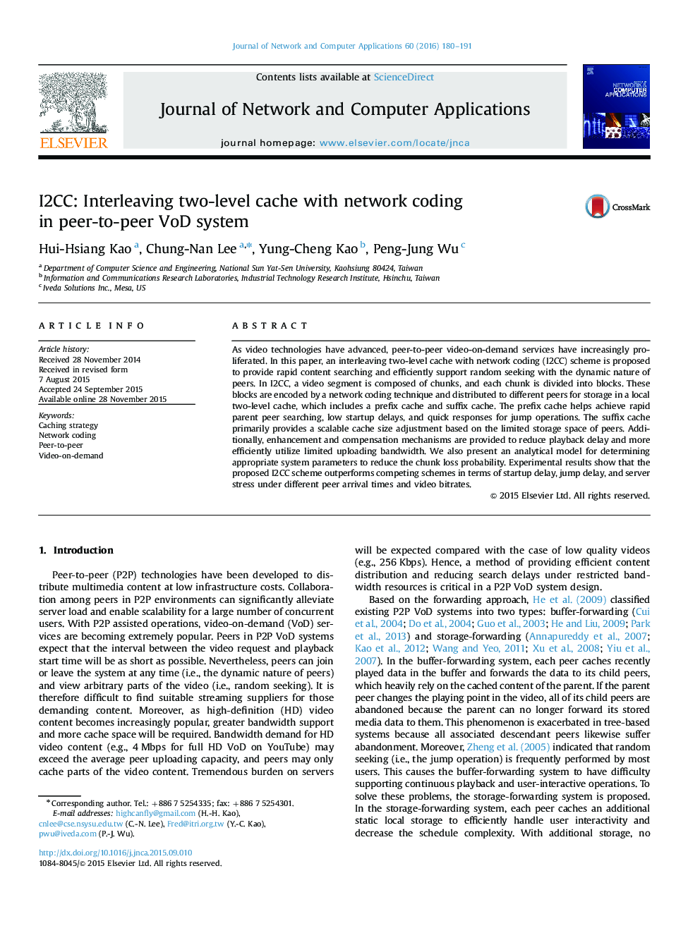 I2CC: Interleaving two-level cache with network coding in peer-to-peer VoD system