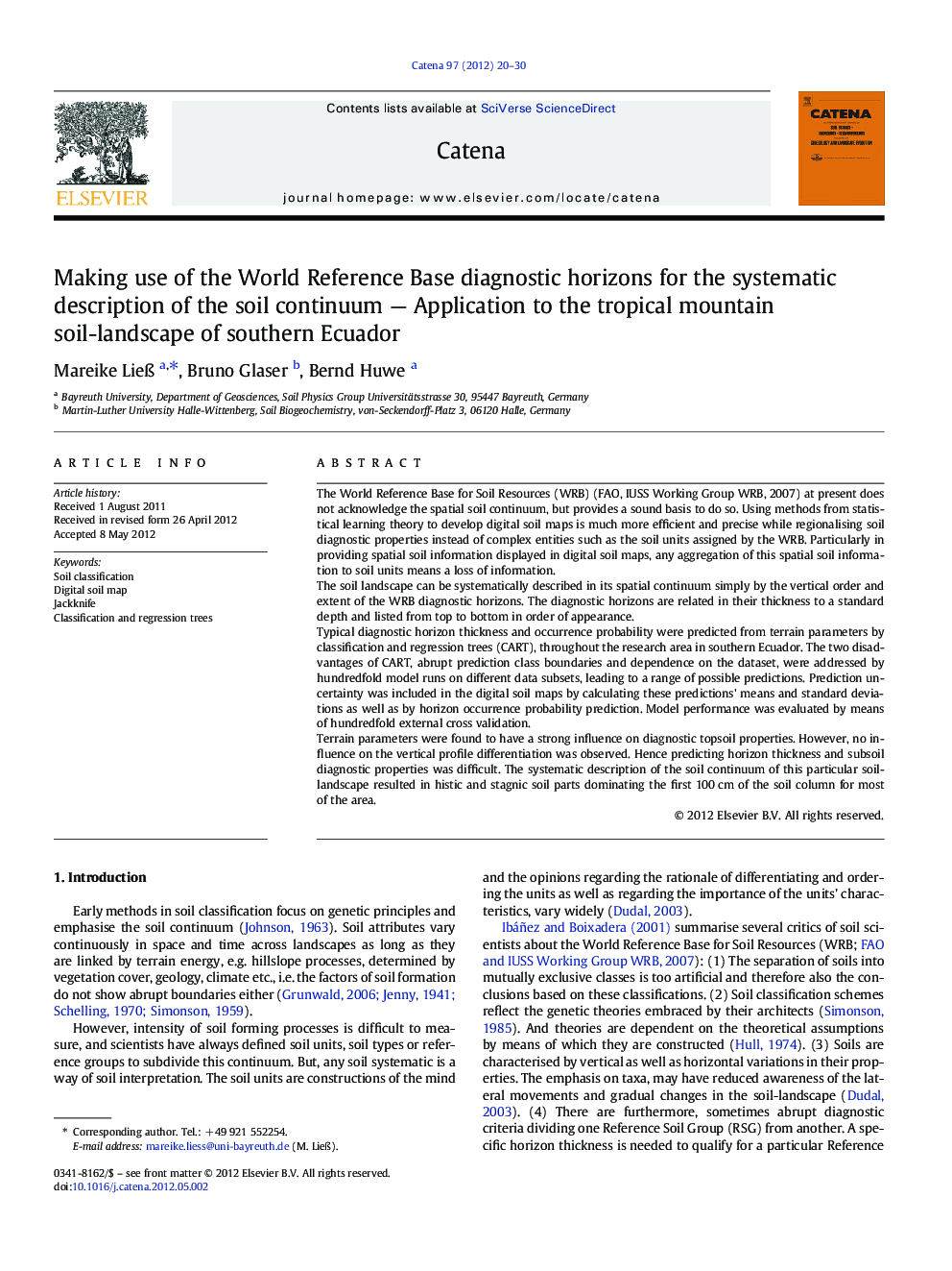 Making use of the World Reference Base diagnostic horizons for the systematic description of the soil continuum — Application to the tropical mountain soil-landscape of southern Ecuador