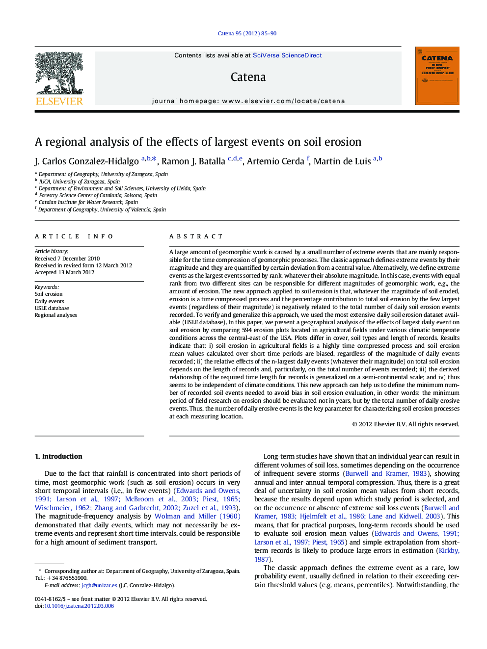 A regional analysis of the effects of largest events on soil erosion