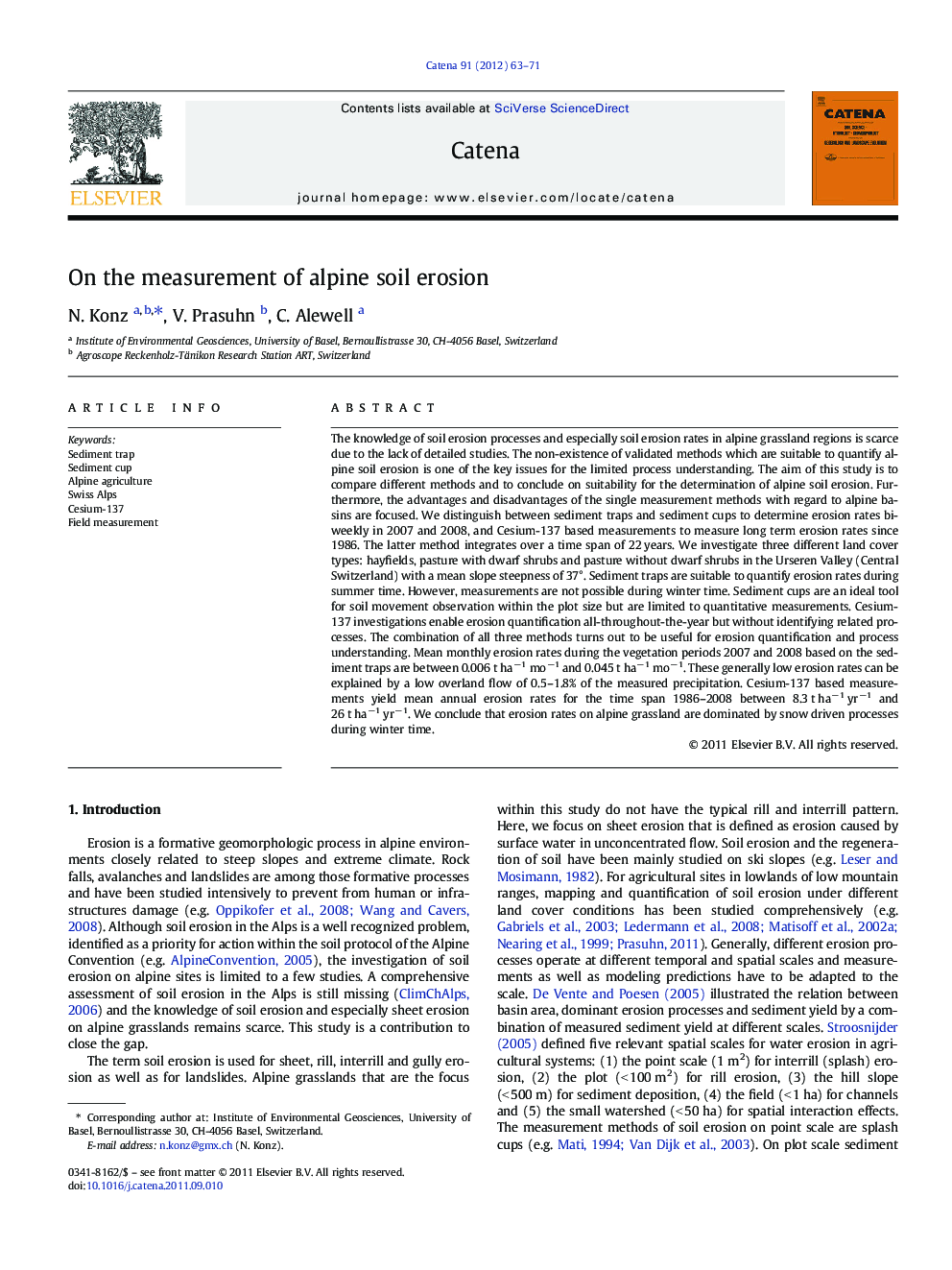 On the measurement of alpine soil erosion