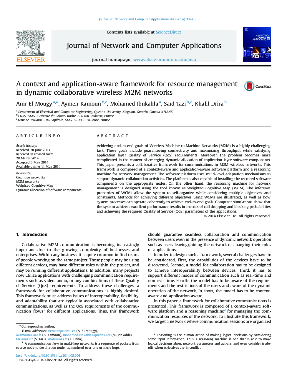 A context and application-aware framework for resource management in dynamic collaborative wireless M2M networks