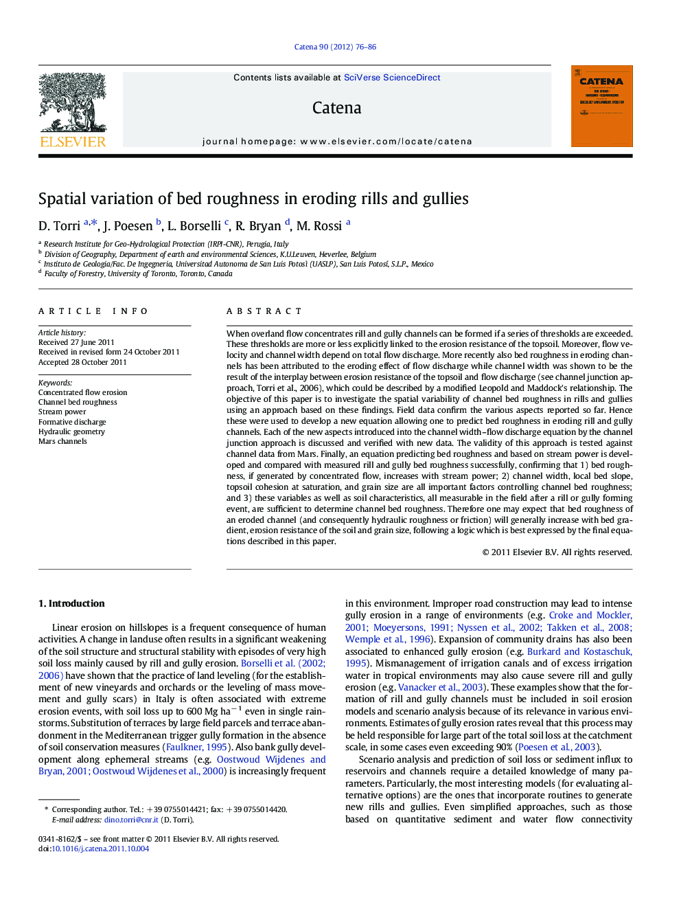Spatial variation of bed roughness in eroding rills and gullies
