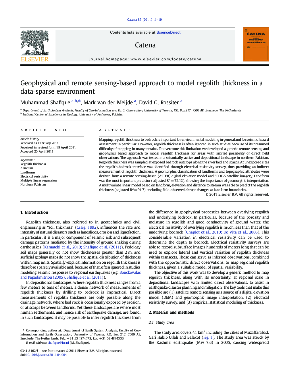 Geophysical and remote sensing-based approach to model regolith thickness in a data-sparse environment