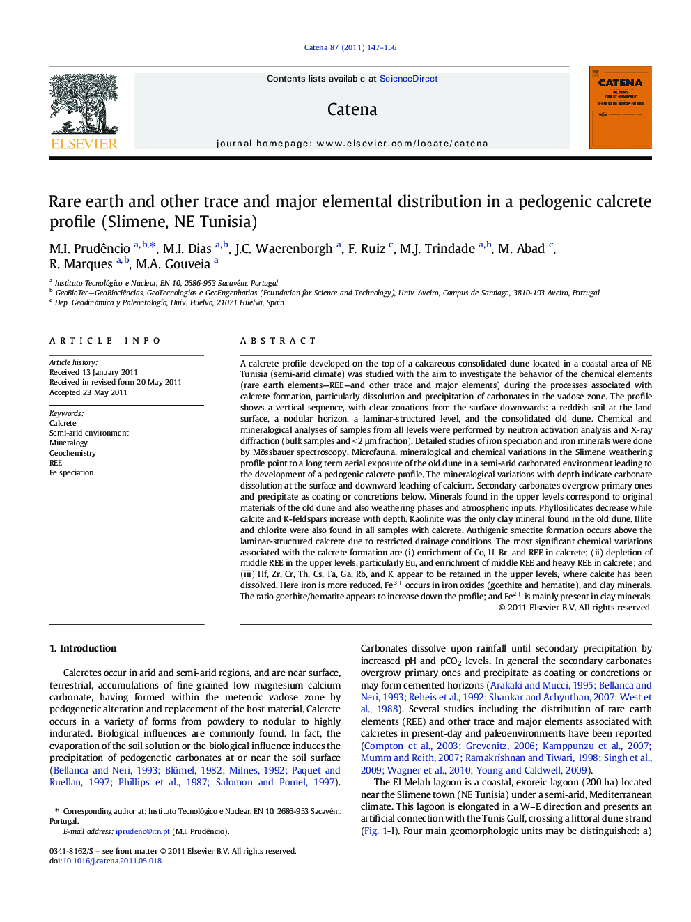 Rare earth and other trace and major elemental distribution in a pedogenic calcrete profile (Slimene, NE Tunisia)