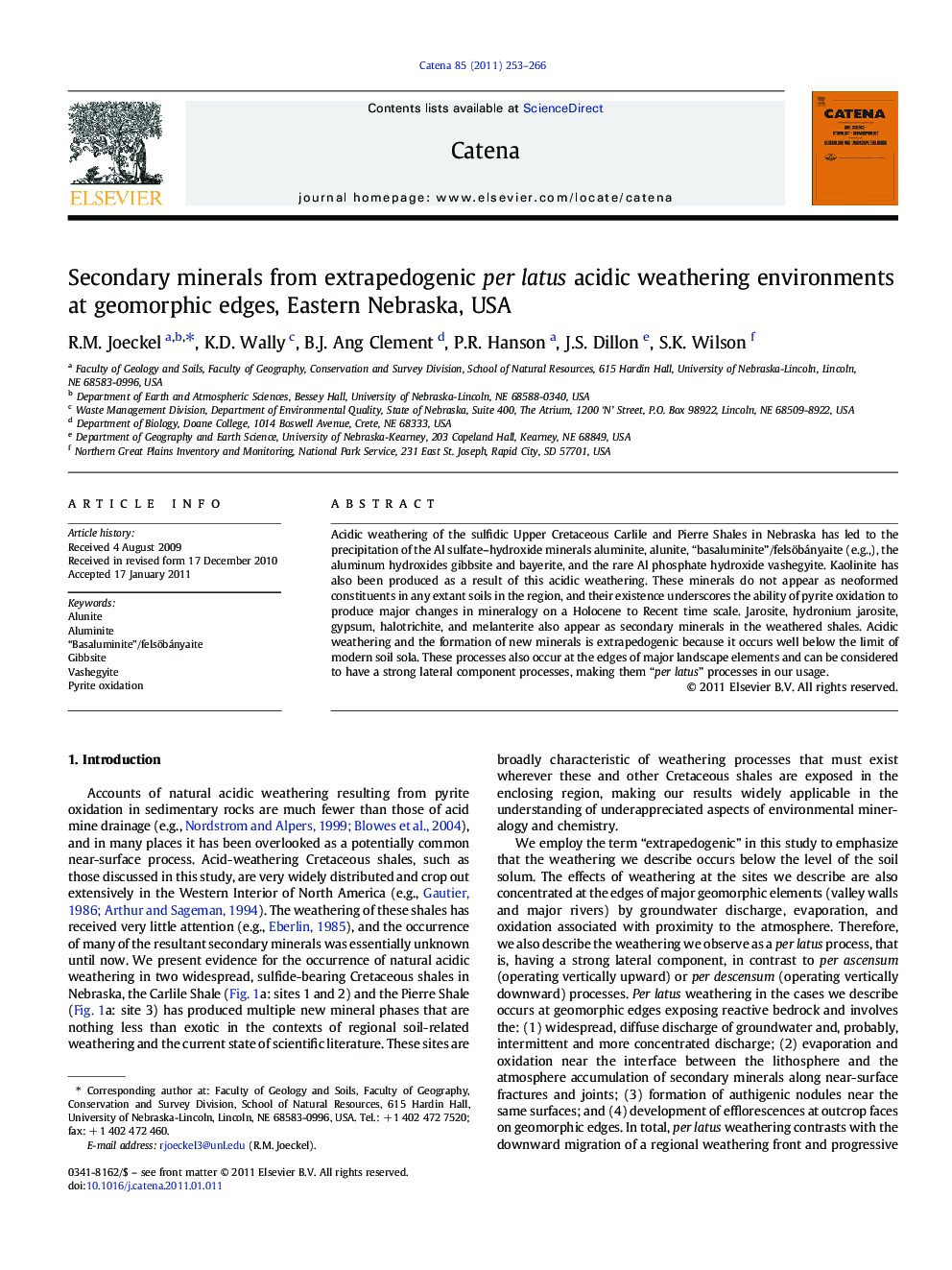 Secondary minerals from extrapedogenic per latus acidic weathering environments at geomorphic edges, Eastern Nebraska, USA