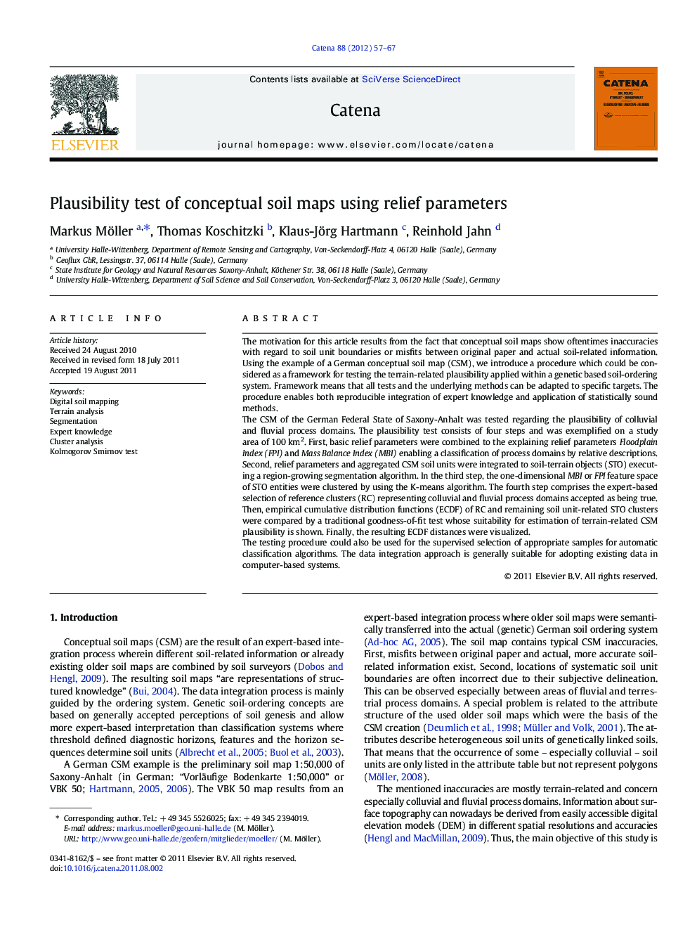 Plausibility test of conceptual soil maps using relief parameters