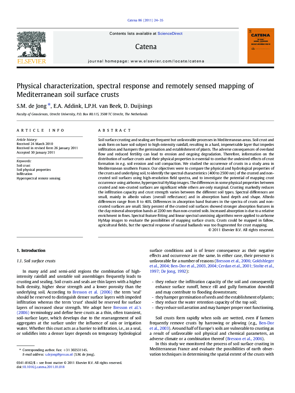 Physical characterization, spectral response and remotely sensed mapping of Mediterranean soil surface crusts