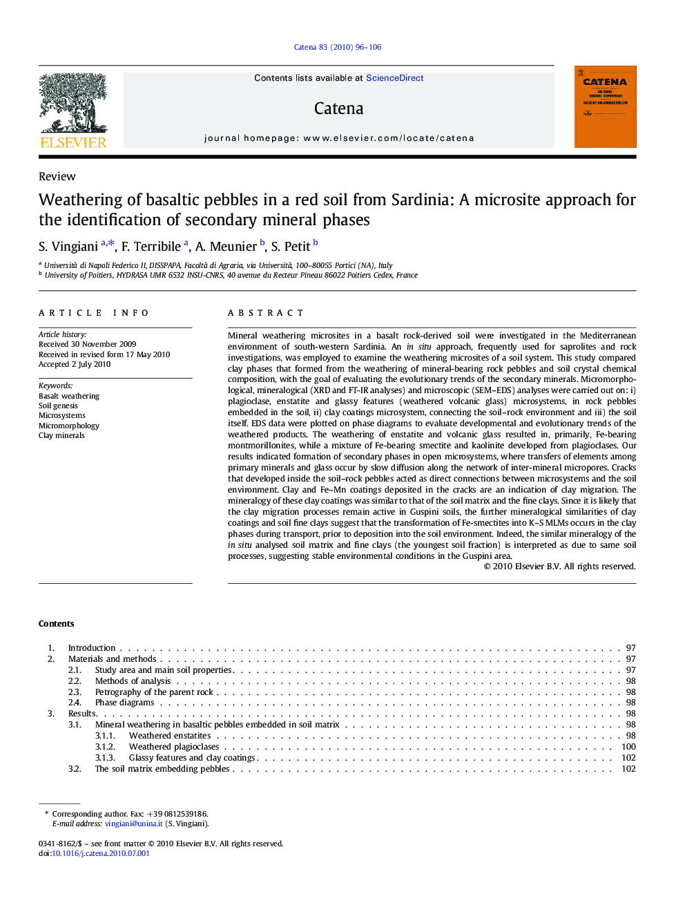 Weathering of basaltic pebbles in a red soil from Sardinia: A microsite approach for the identification of secondary mineral phases