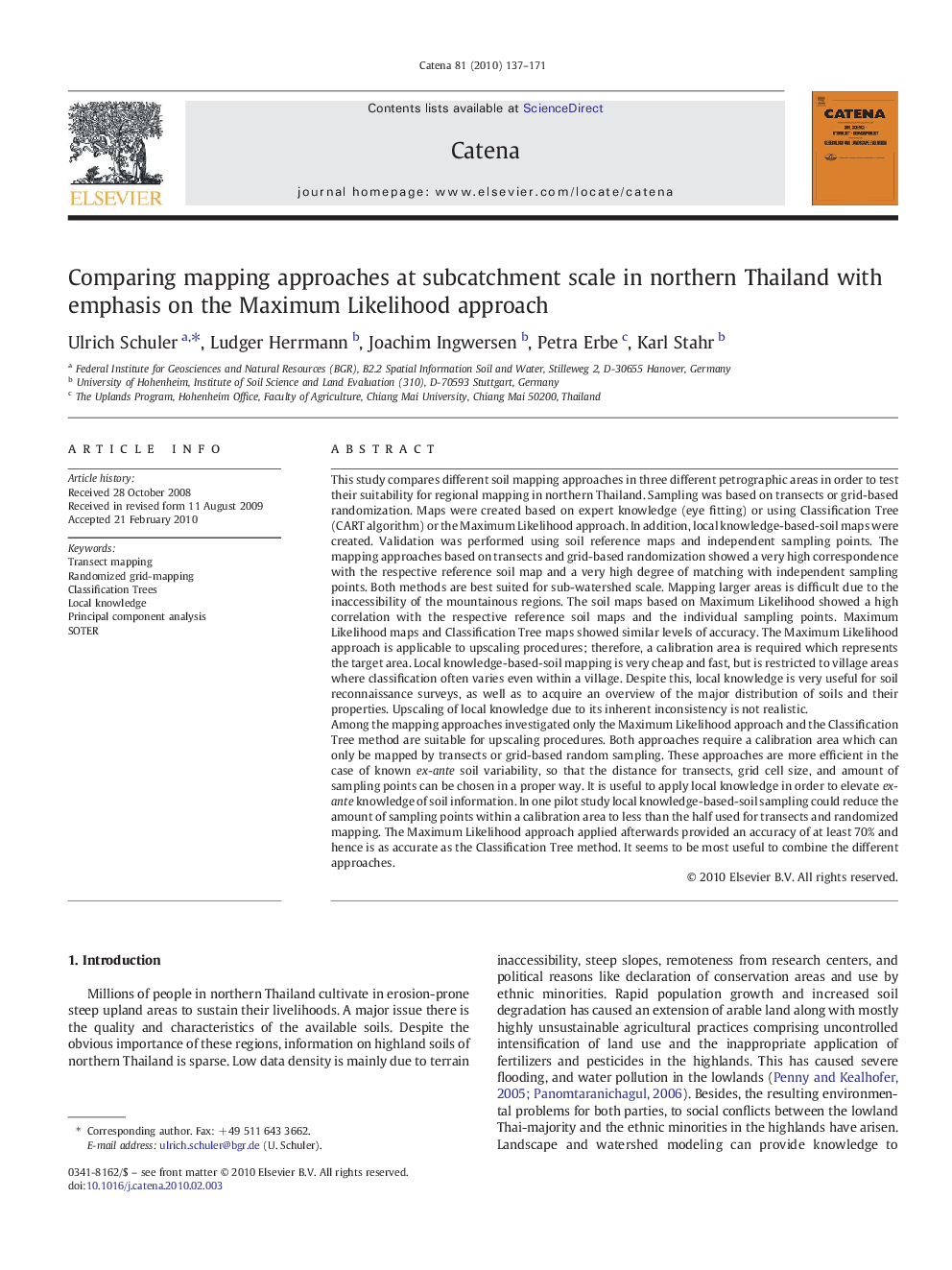 Comparing mapping approaches at subcatchment scale in northern Thailand with emphasis on the Maximum Likelihood approach