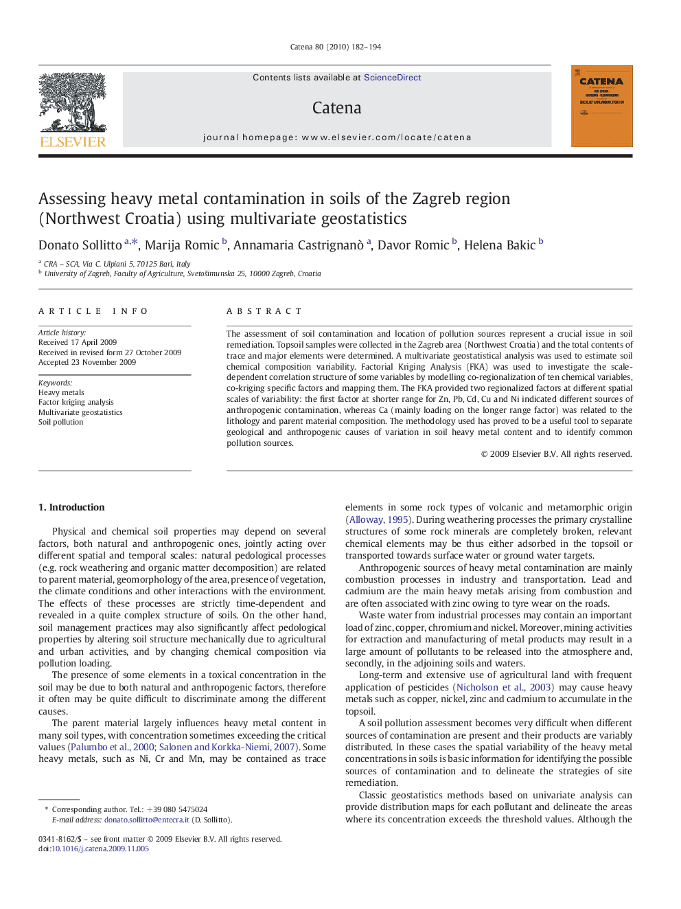 Assessing heavy metal contamination in soils of the Zagreb region (Northwest Croatia) using multivariate geostatistics