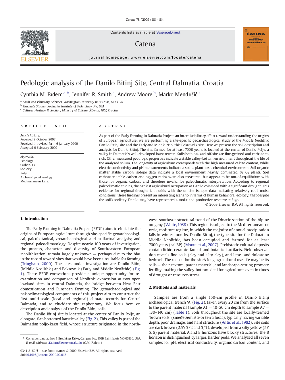 Pedologic analysis of the Danilo Bitinj Site, Central Dalmatia, Croatia