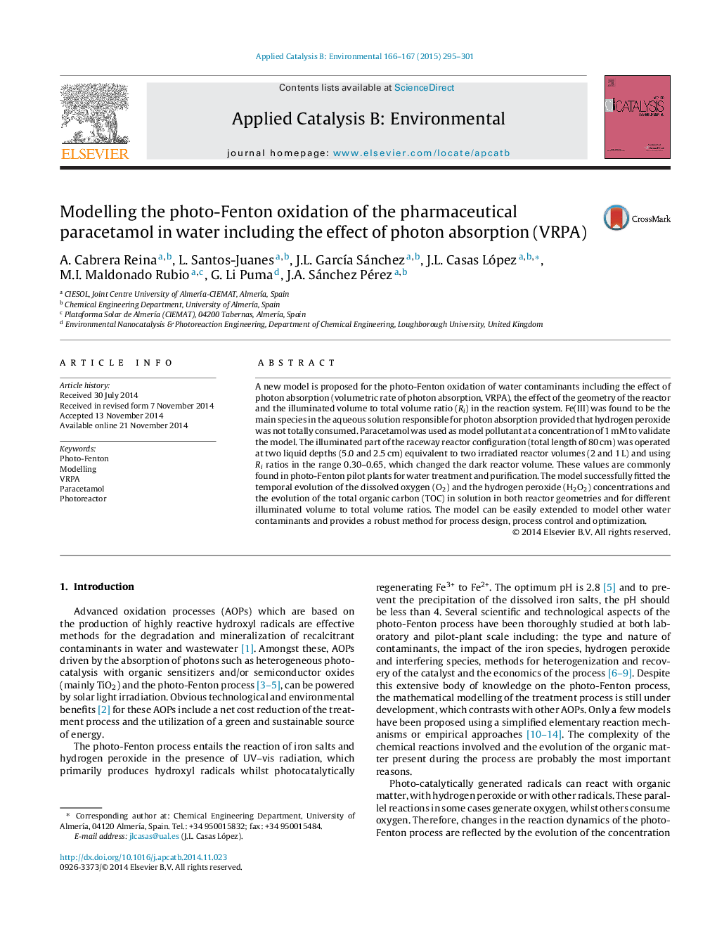 Modelling the photo-Fenton oxidation of the pharmaceutical paracetamol in water including the effect of photon absorption (VRPA)