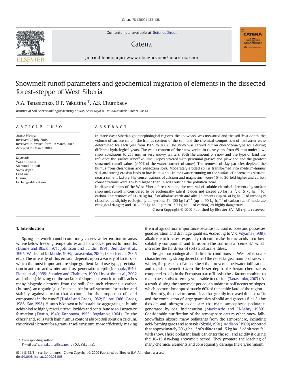 Snowmelt runoff parameters and geochemical migration of elements in the dissected forest-steppe of West Siberia