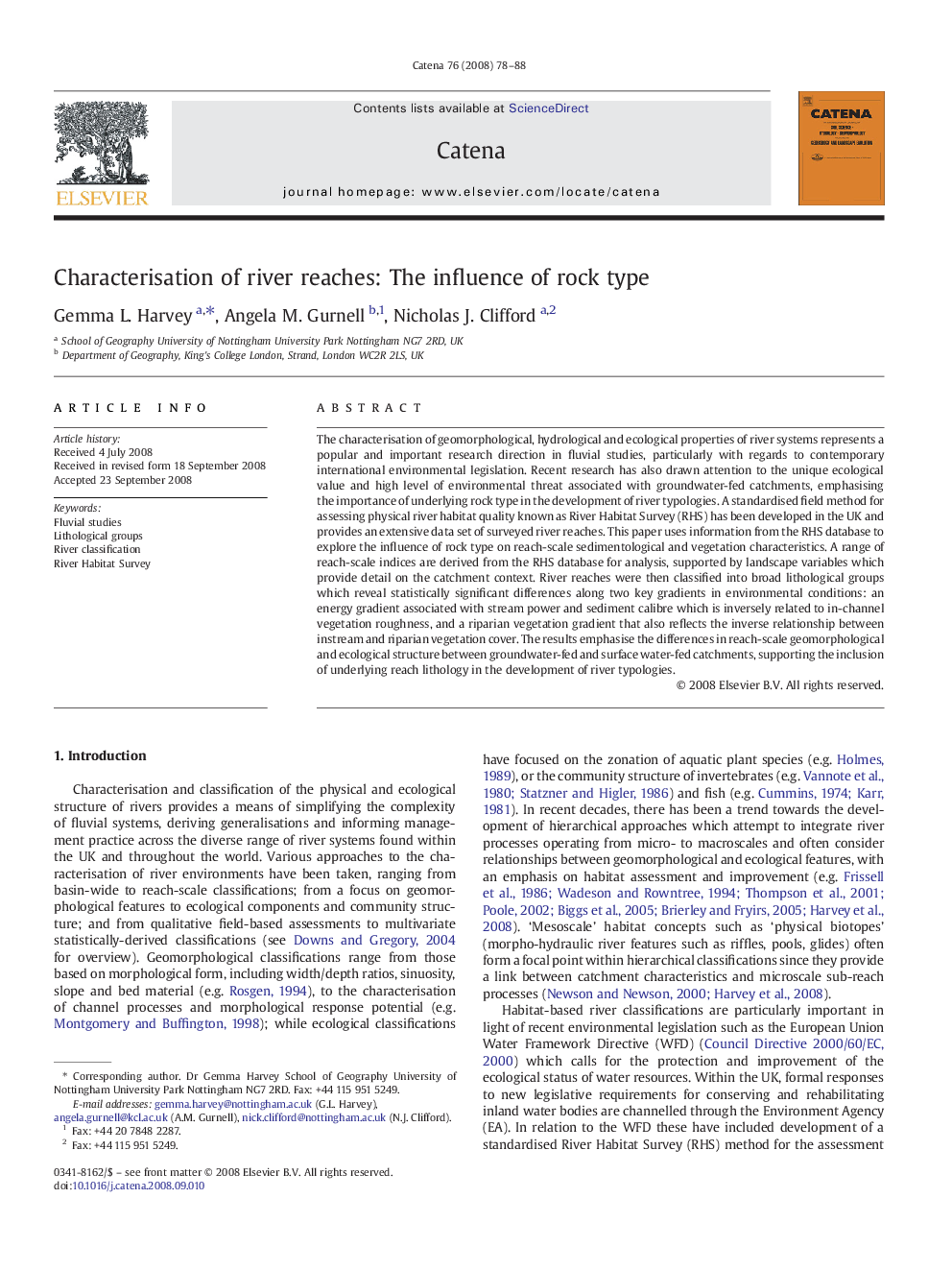 Characterisation of river reaches: The influence of rock type