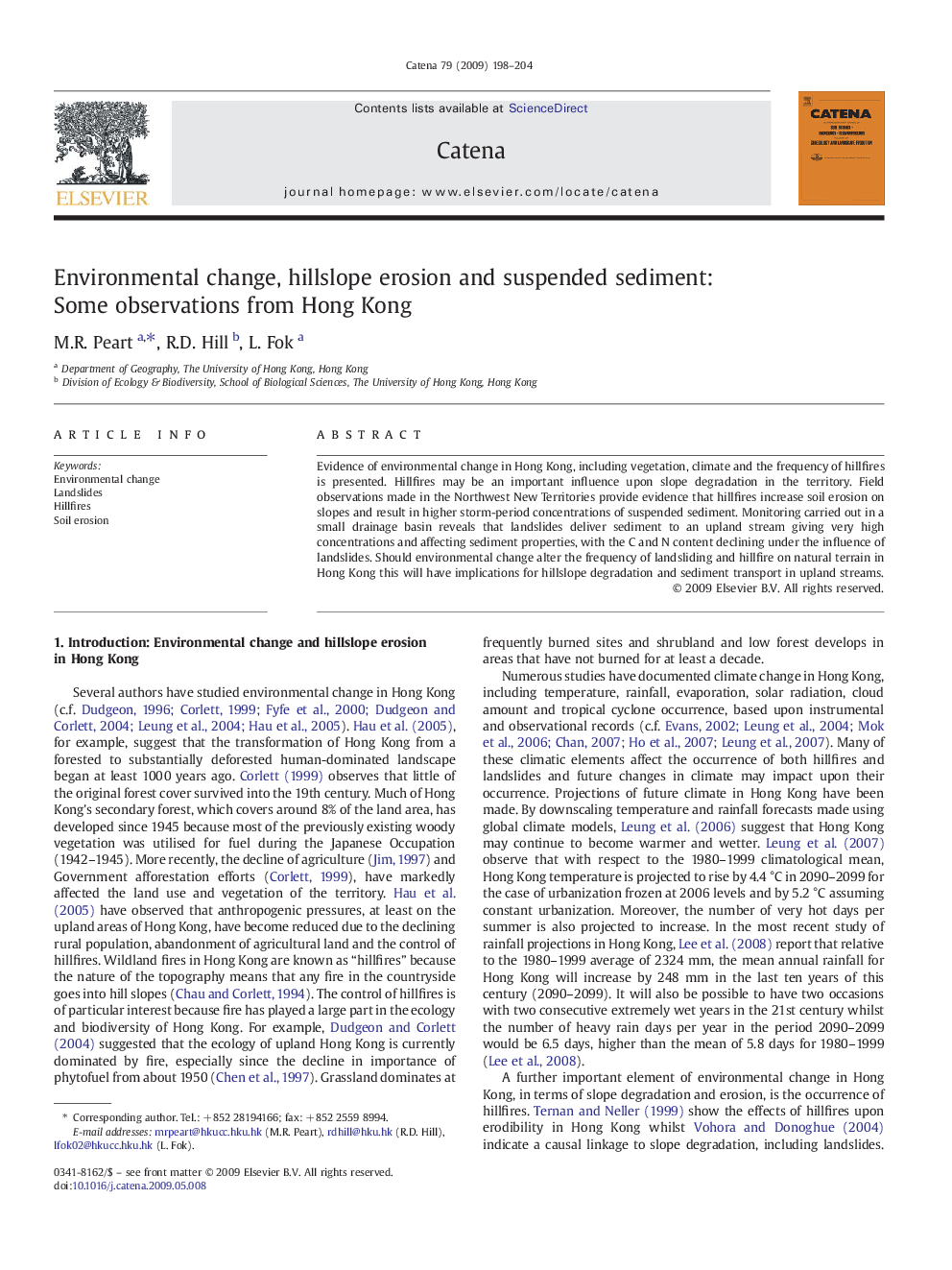 Environmental change, hillslope erosion and suspended sediment: Some observations from Hong Kong