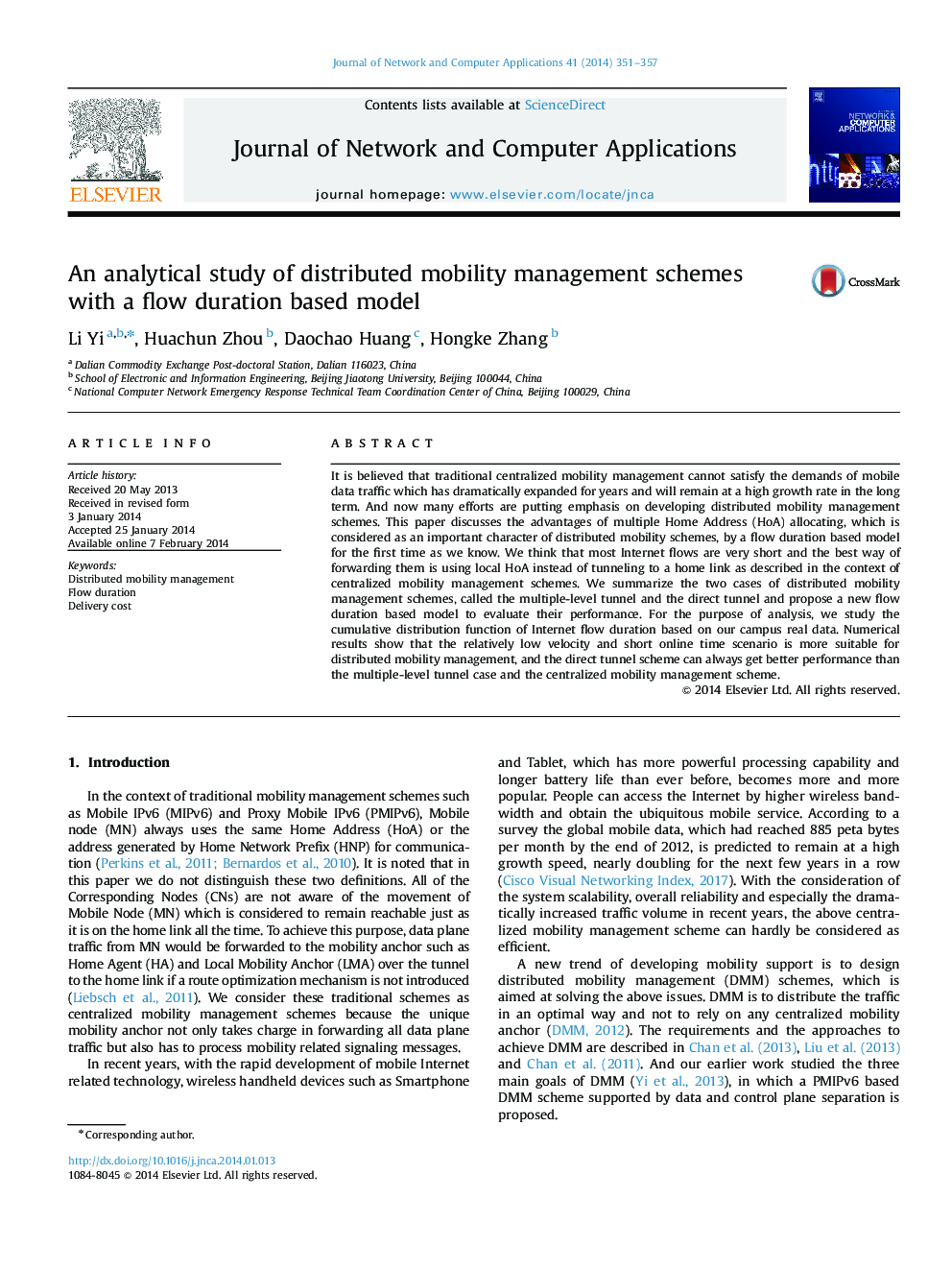 An analytical study of distributed mobility management schemes with a flow duration based model