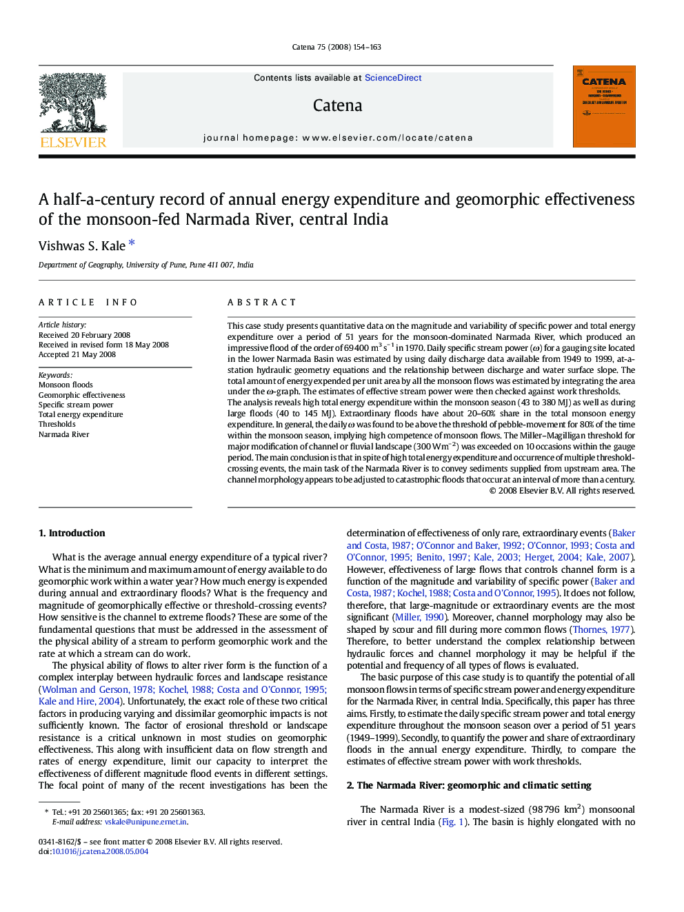 A half-a-century record of annual energy expenditure and geomorphic effectiveness of the monsoon-fed Narmada River, central India