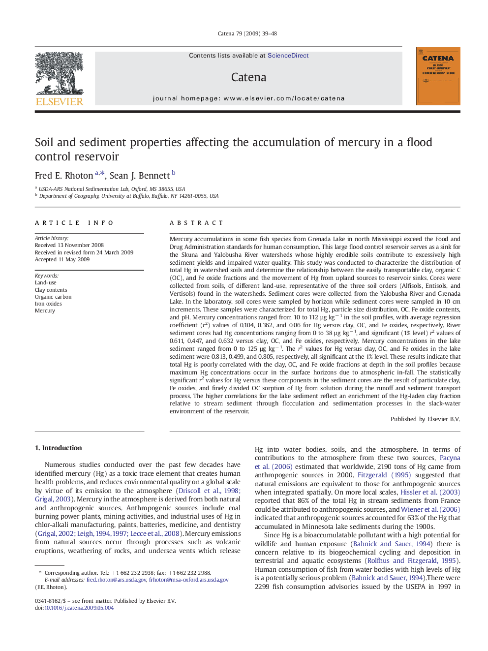 Soil and sediment properties affecting the accumulation of mercury in a flood control reservoir