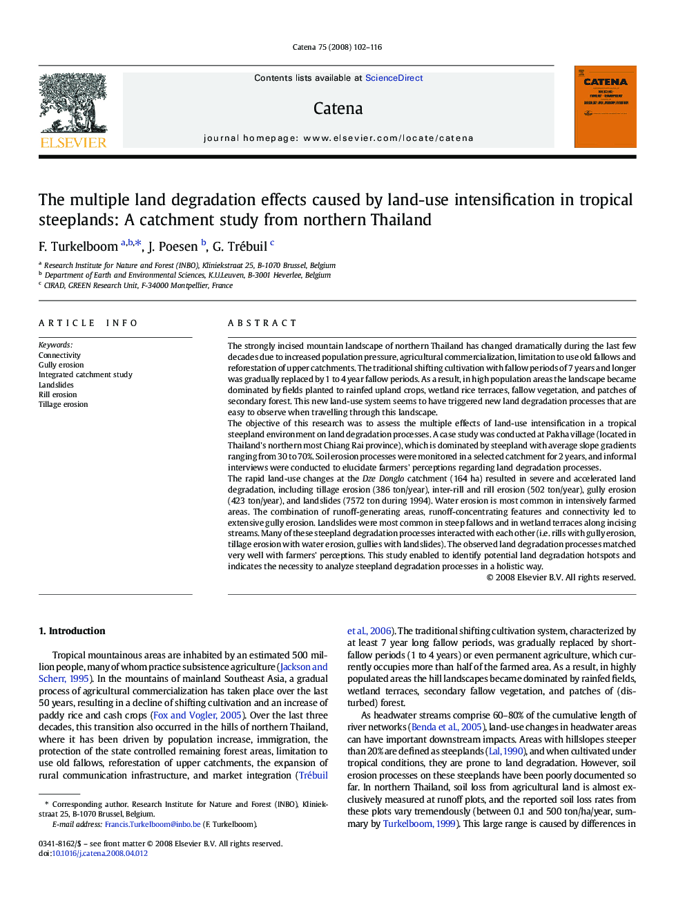 The multiple land degradation effects caused by land-use intensification in tropical steeplands: A catchment study from northern Thailand