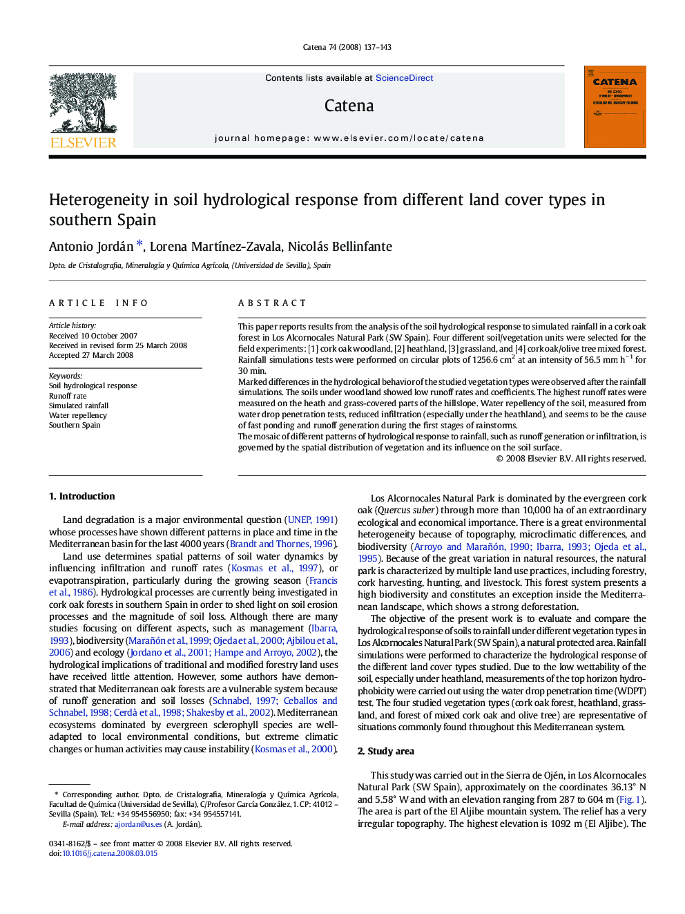 Heterogeneity in soil hydrological response from different land cover types in southern Spain