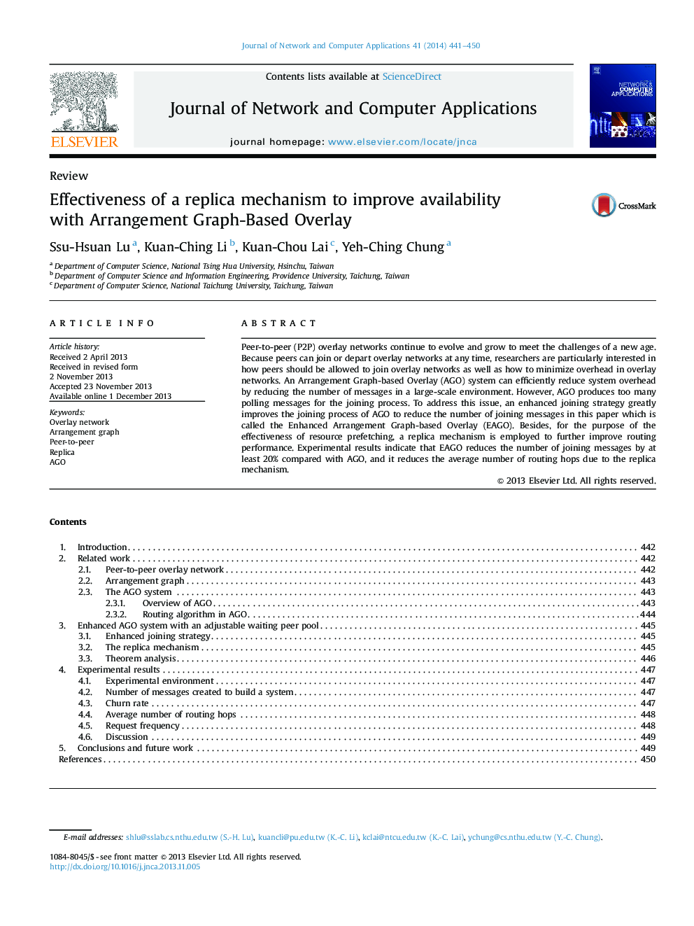 Effectiveness of a replica mechanism to improve availability with Arrangement Graph-Based Overlay