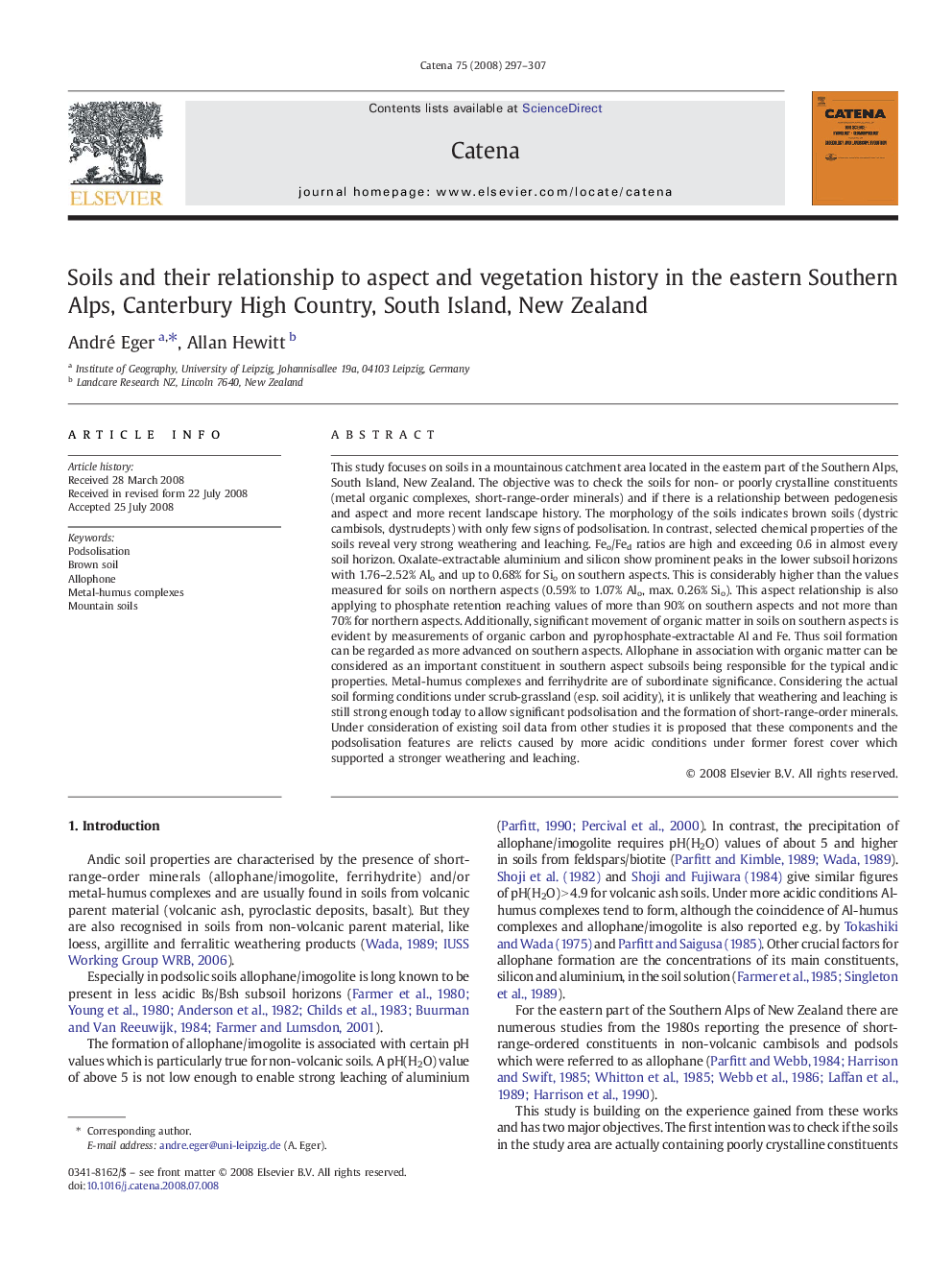 Soils and their relationship to aspect and vegetation history in the eastern Southern Alps, Canterbury High Country, South Island, New Zealand