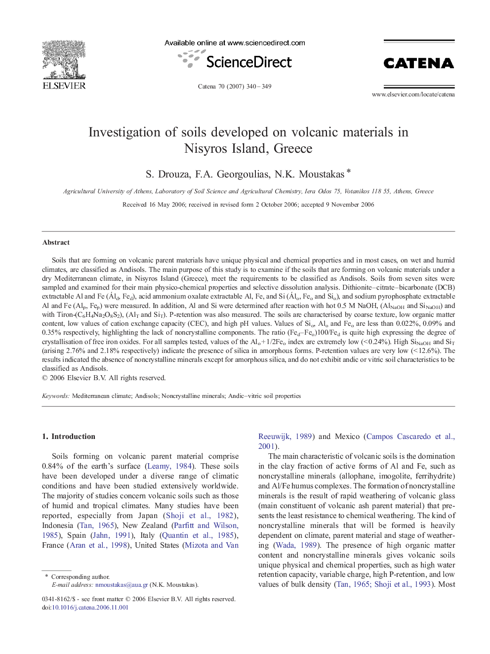 Investigation of soils developed on volcanic materials in Nisyros Island, Greece