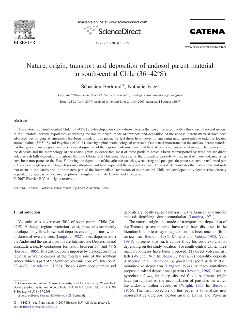 Nature, origin, transport and deposition of andosol parent material in south-central Chile (36–42°S)