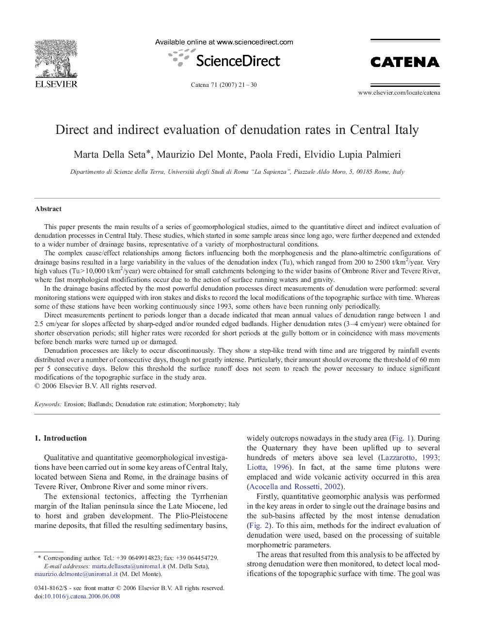 Direct and indirect evaluation of denudation rates in Central Italy