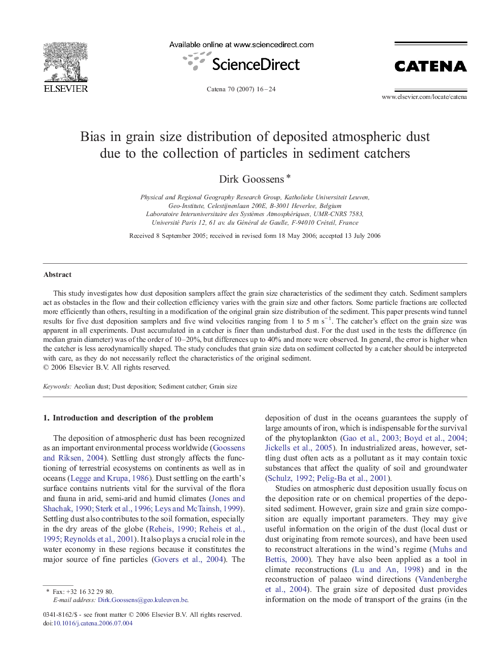 Bias in grain size distribution of deposited atmospheric dust due to the collection of particles in sediment catchers