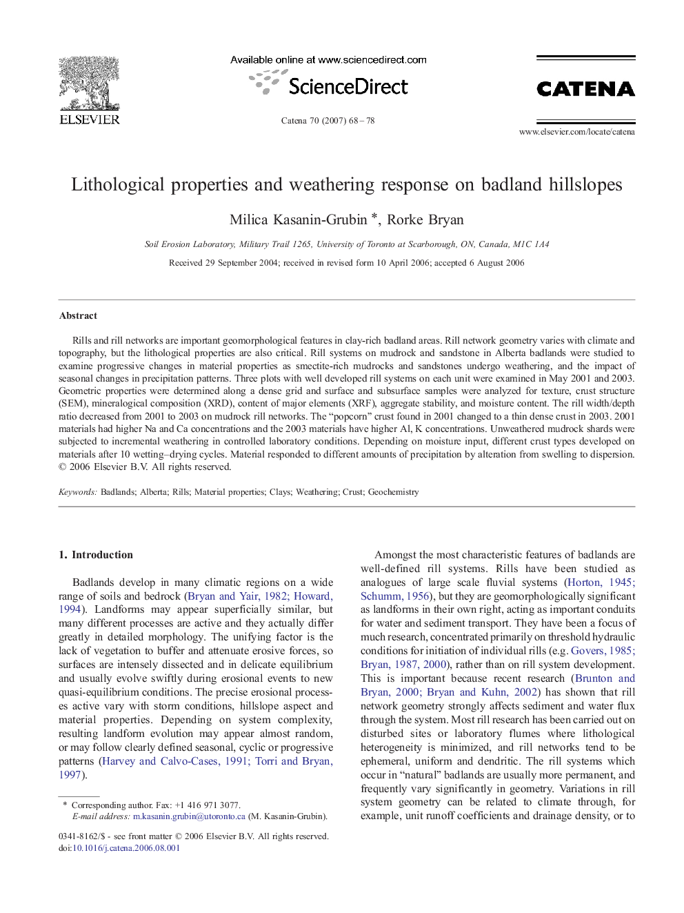 Lithological properties and weathering response on badland hillslopes