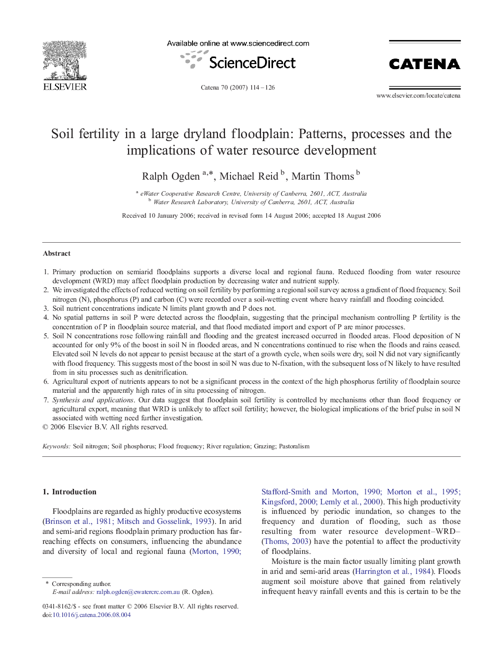 Soil fertility in a large dryland floodplain: Patterns, processes and the implications of water resource development