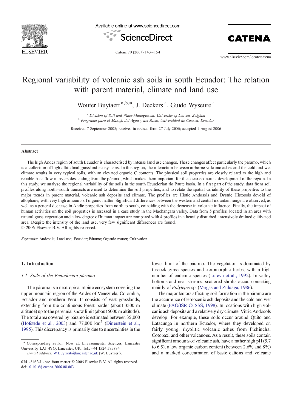 Regional variability of volcanic ash soils in south Ecuador: The relation with parent material, climate and land use