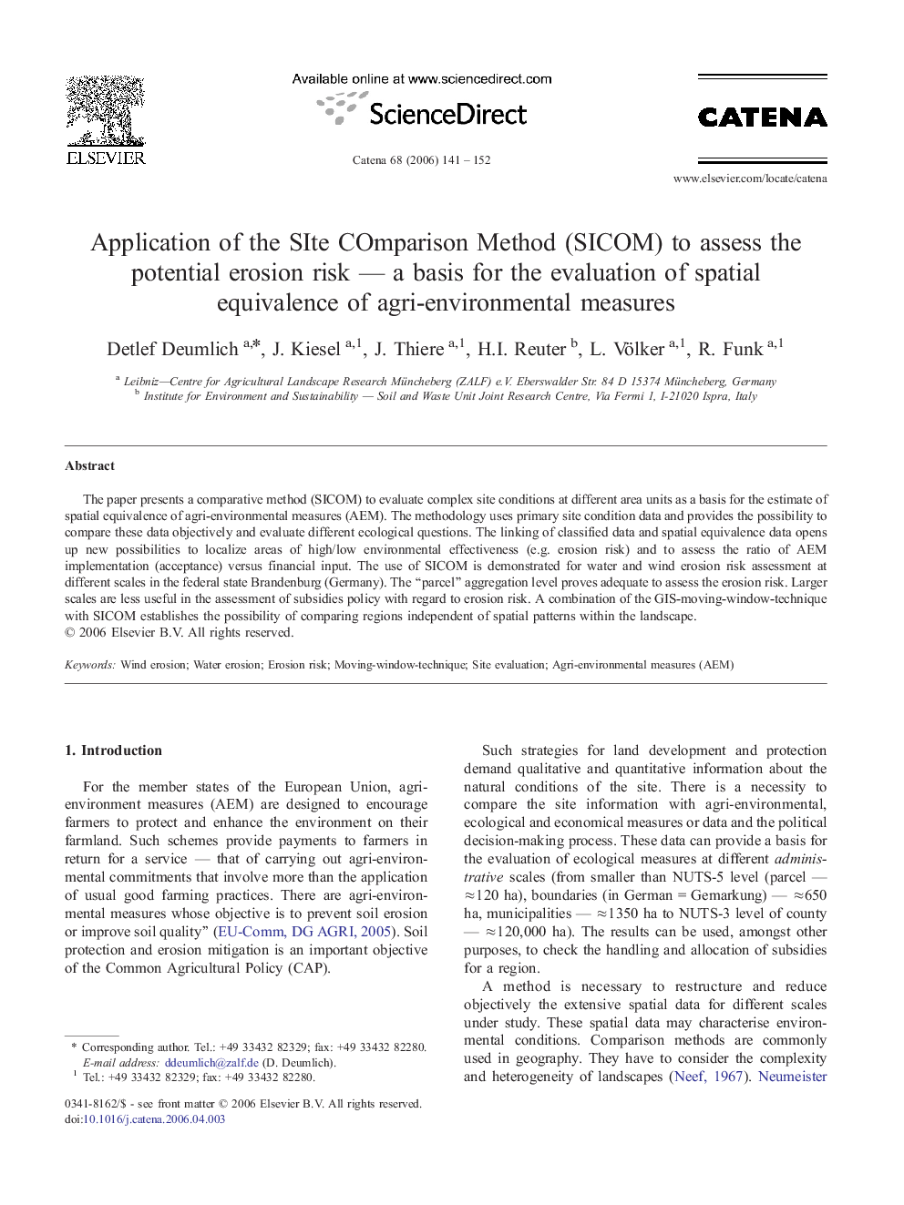 Application of the SIte COmparison Method (SICOM) to assess the potential erosion risk — a basis for the evaluation of spatial equivalence of agri-environmental measures