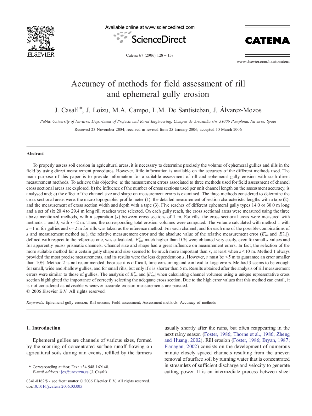 Accuracy of methods for field assessment of rill and ephemeral gully erosion