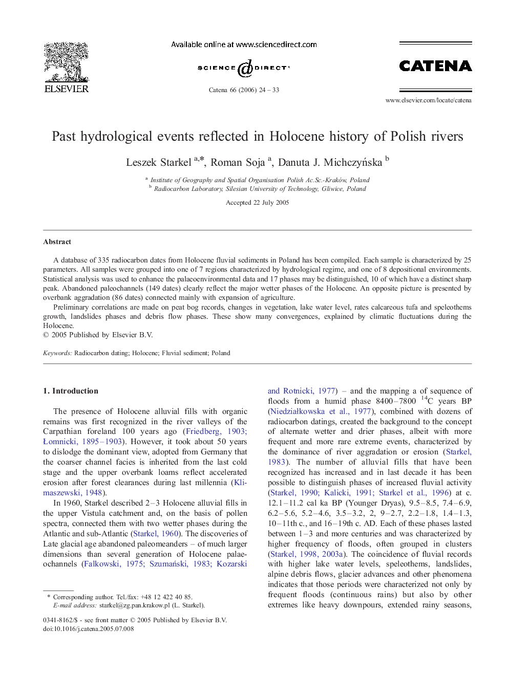 Past hydrological events reflected in Holocene history of Polish rivers