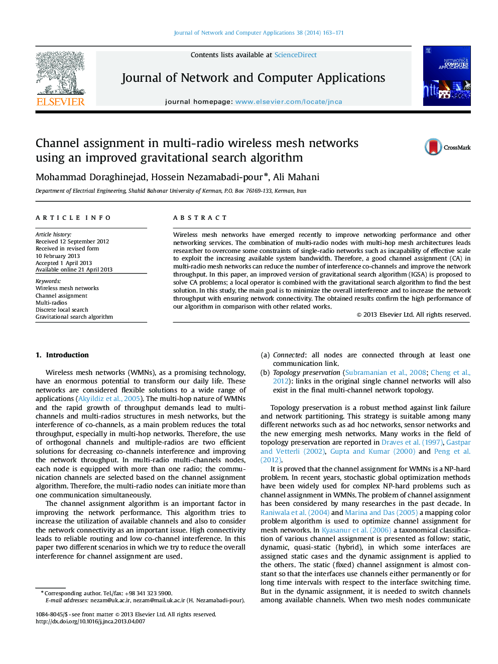 Channel assignment in multi-radio wireless mesh networks using an improved gravitational search algorithm