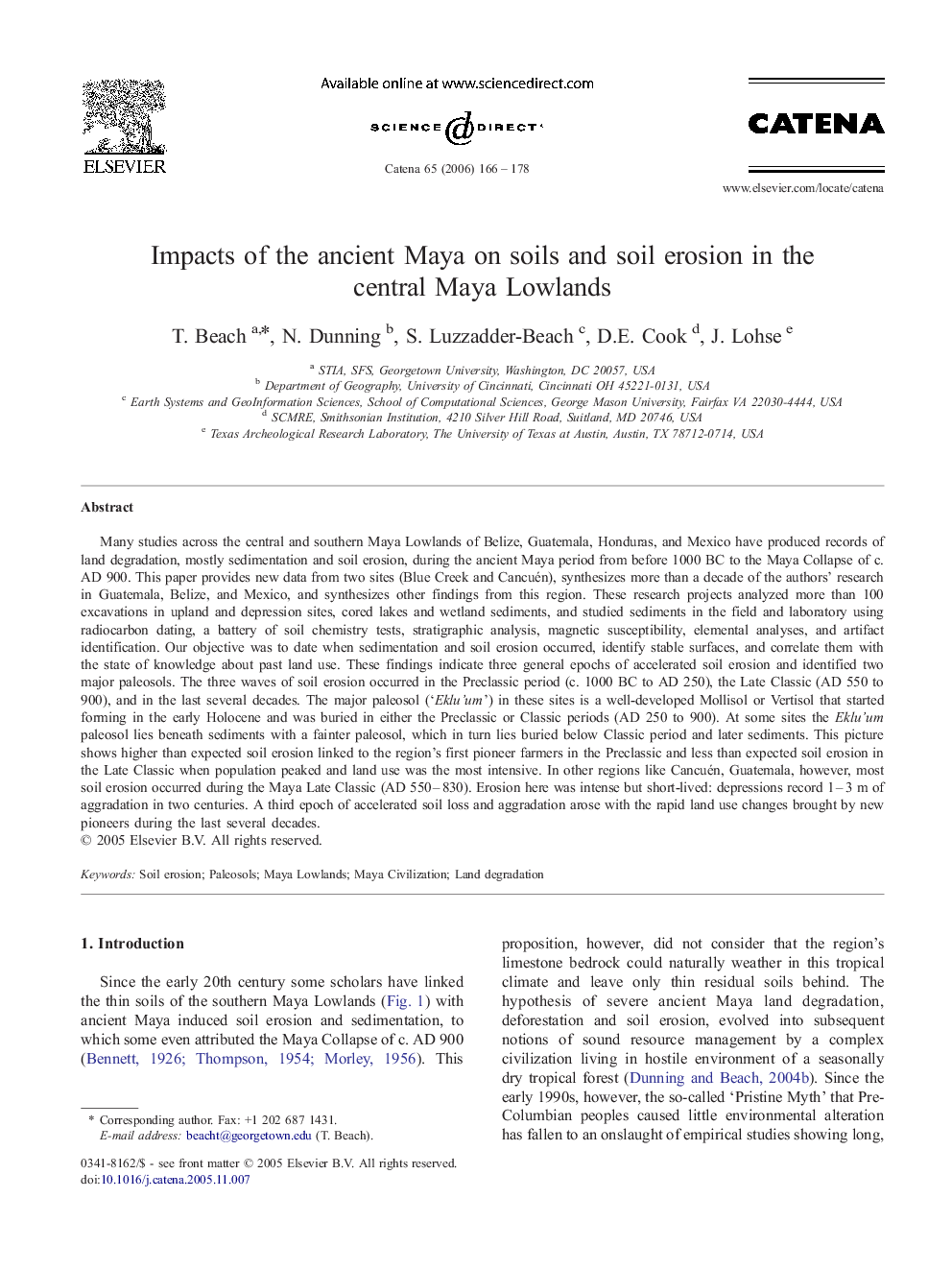 Impacts of the ancient Maya on soils and soil erosion in the central Maya Lowlands