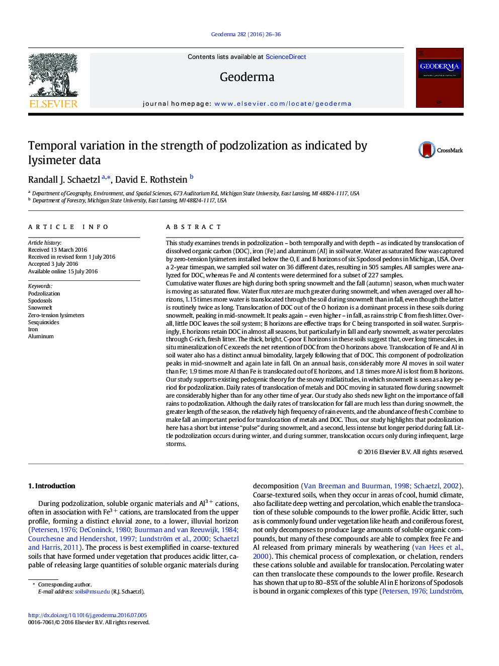 Temporal variation in the strength of podzolization as indicated by lysimeter data