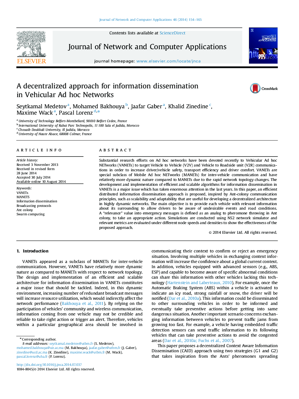 A decentralized approach for information dissemination in Vehicular Ad hoc Networks