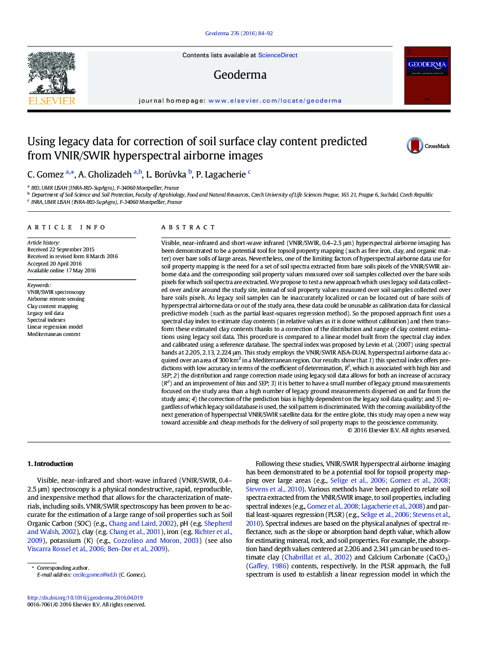 Using legacy data for correction of soil surface clay content predicted from VNIR/SWIR hyperspectral airborne images