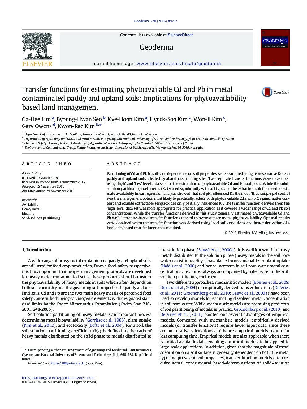 Transfer functions for estimating phytoavailable Cd and Pb in metal contaminated paddy and upland soils: Implications for phytoavailability based land management