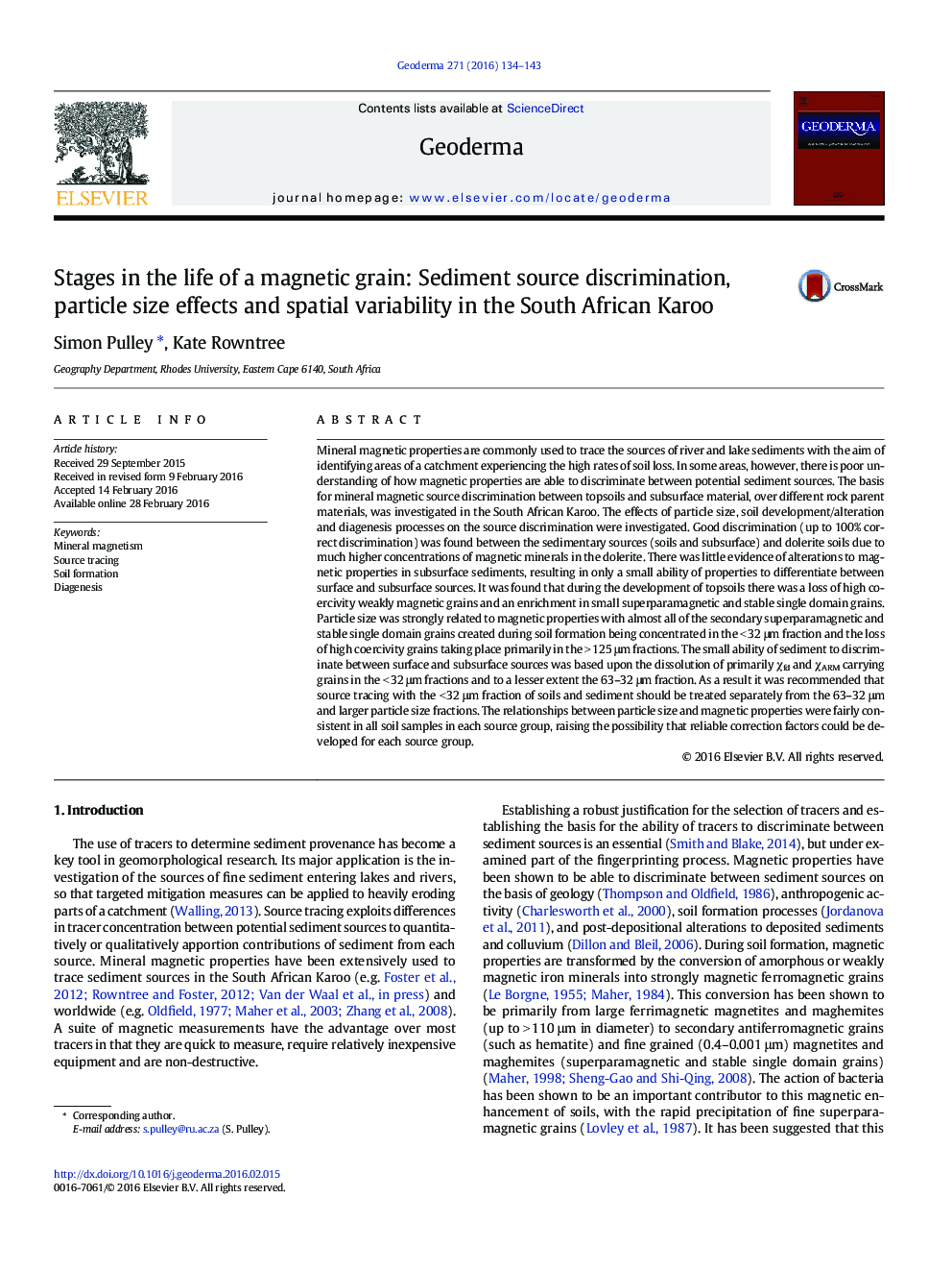 مراحل زندگی یک دانه مغناطیسی: تبعیض منبع رسوب، اثرات اندازه ذرات و تنوع فضایی در کارو آفریقای جنوبی 