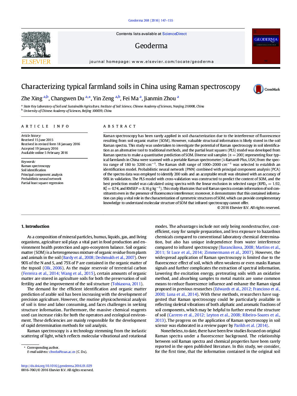 Characterizing typical farmland soils in China using Raman spectroscopy