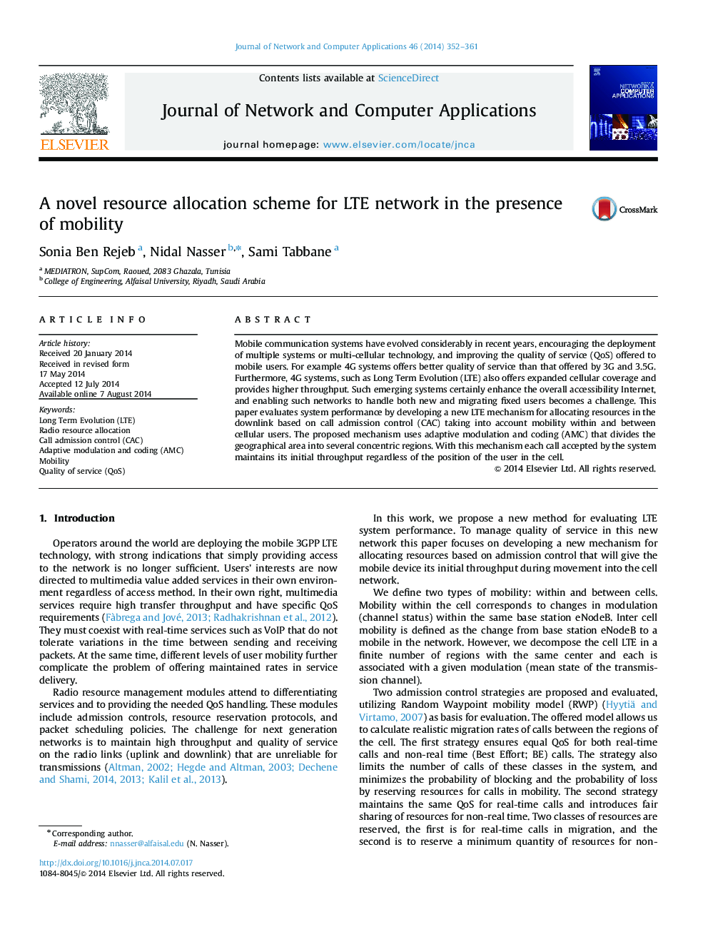 A novel resource allocation scheme for LTE network in the presence of mobility