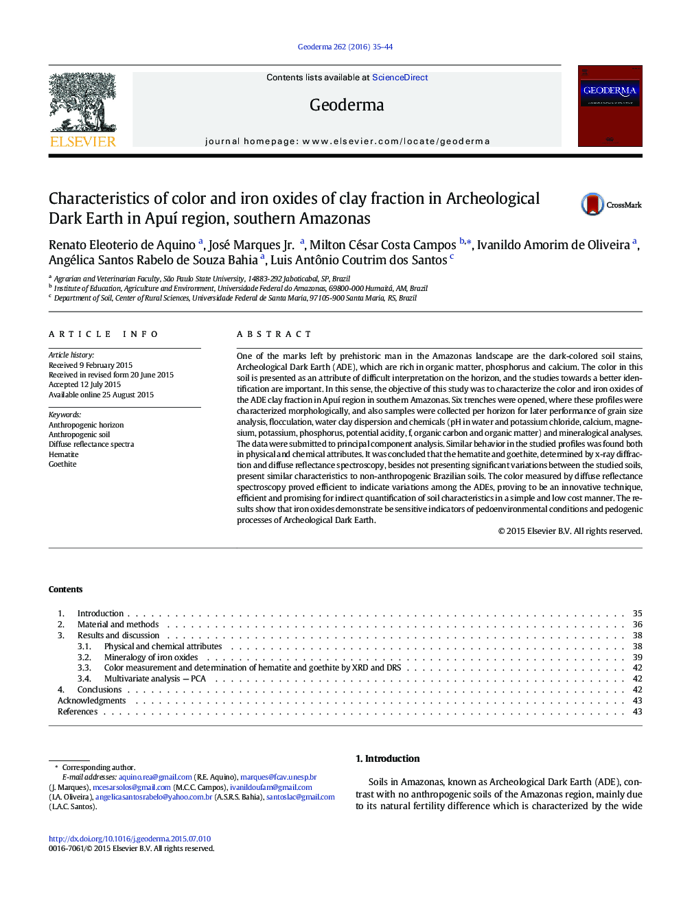 Characteristics of color and iron oxides of clay fraction in Archeological Dark Earth in Apuí region, southern Amazonas