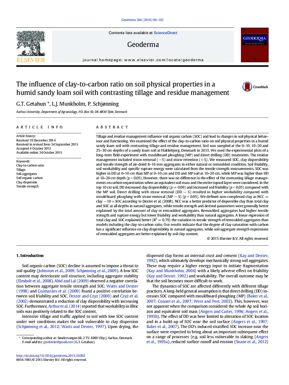 The influence of clay-to-carbon ratio on soil physical properties in a humid sandy loam soil with contrasting tillage and residue management