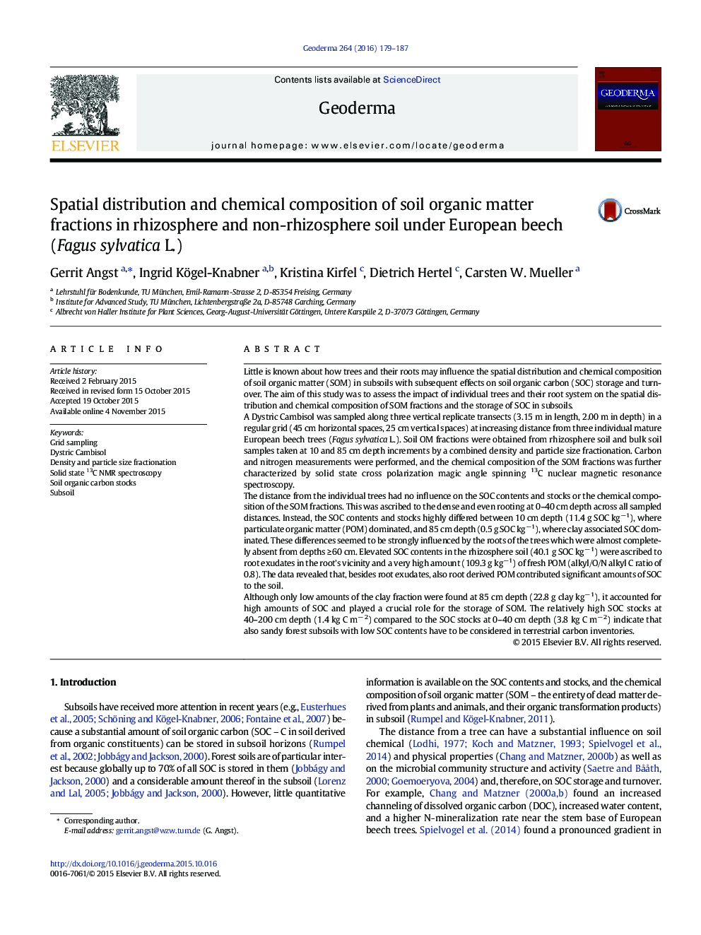 Spatial distribution and chemical composition of soil organic matter fractions in rhizosphere and non-rhizosphere soil under European beech (Fagus sylvatica L.)