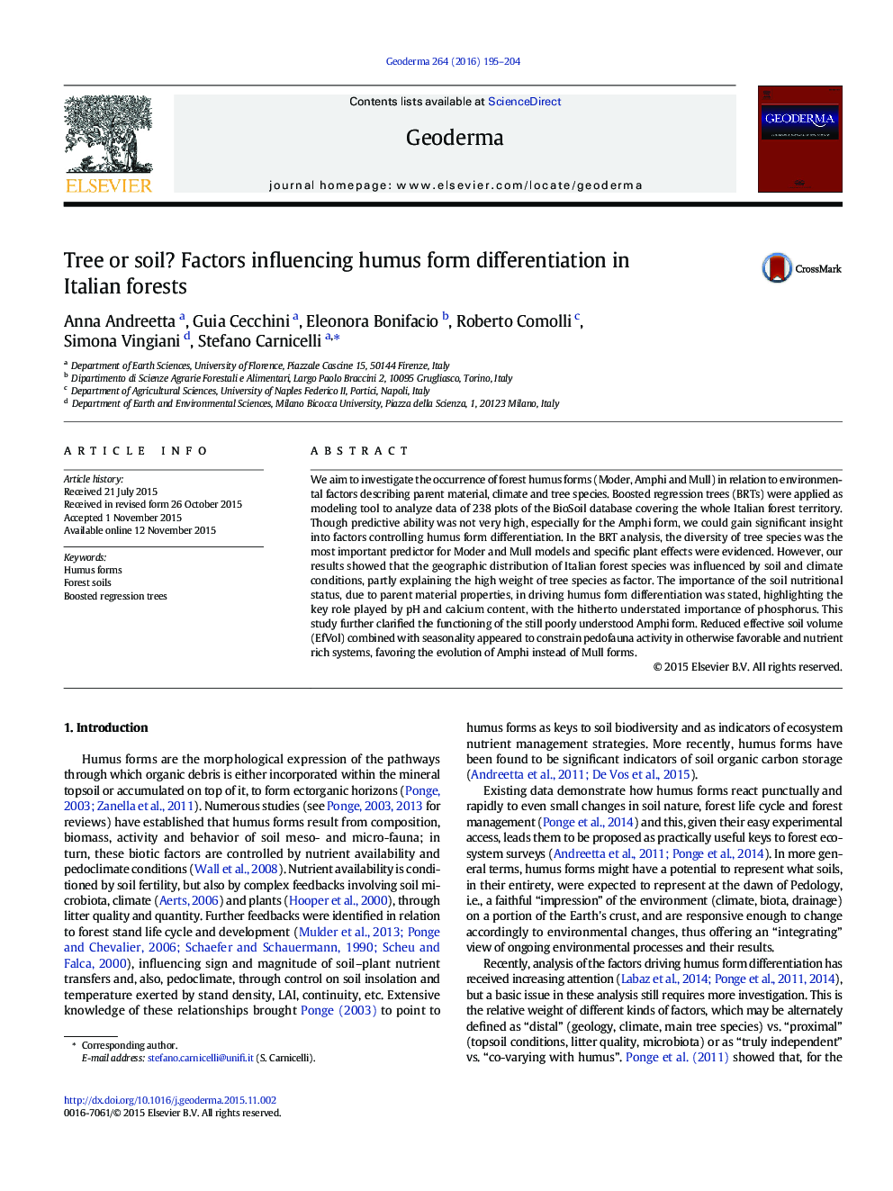 Tree or soil? Factors influencing humus form differentiation in Italian forests